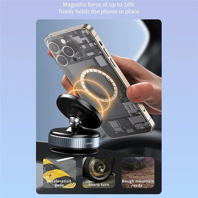 Vacuum Suction Magnetic Car Phone Holder Dashboard Windshield Suction Cup Phone Mount - Black