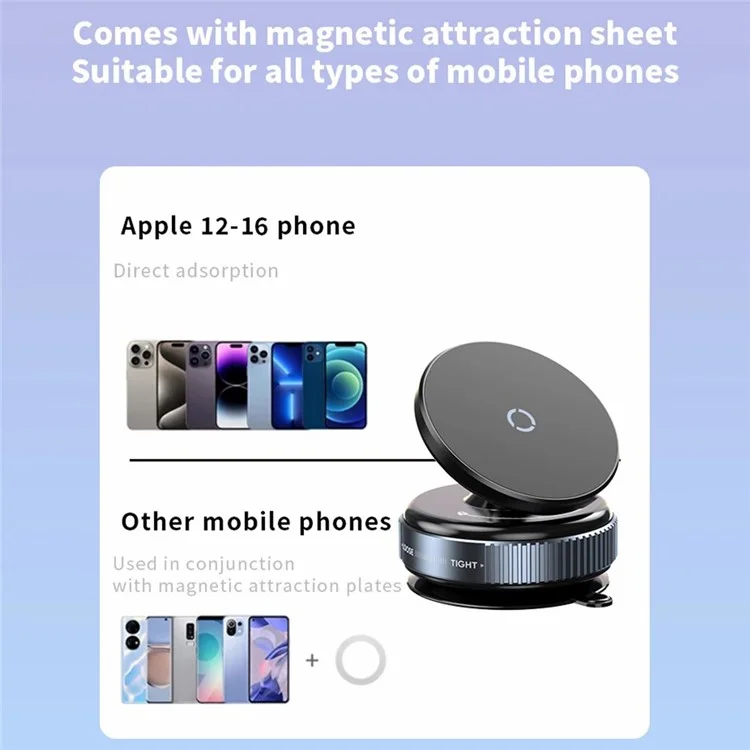 Vacuum Suction Magnetic Car Phone Holder Dashboard Windshield Suction Cup Phone Mount - Black