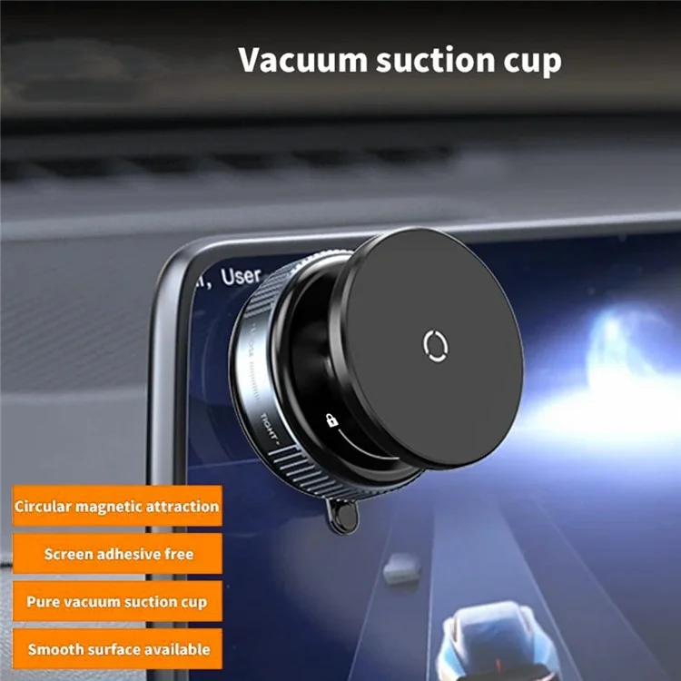 Vacuum Suction Magnetic Car Phone Holder Dashboard Windshield Suction Cup Phone Mount - Black