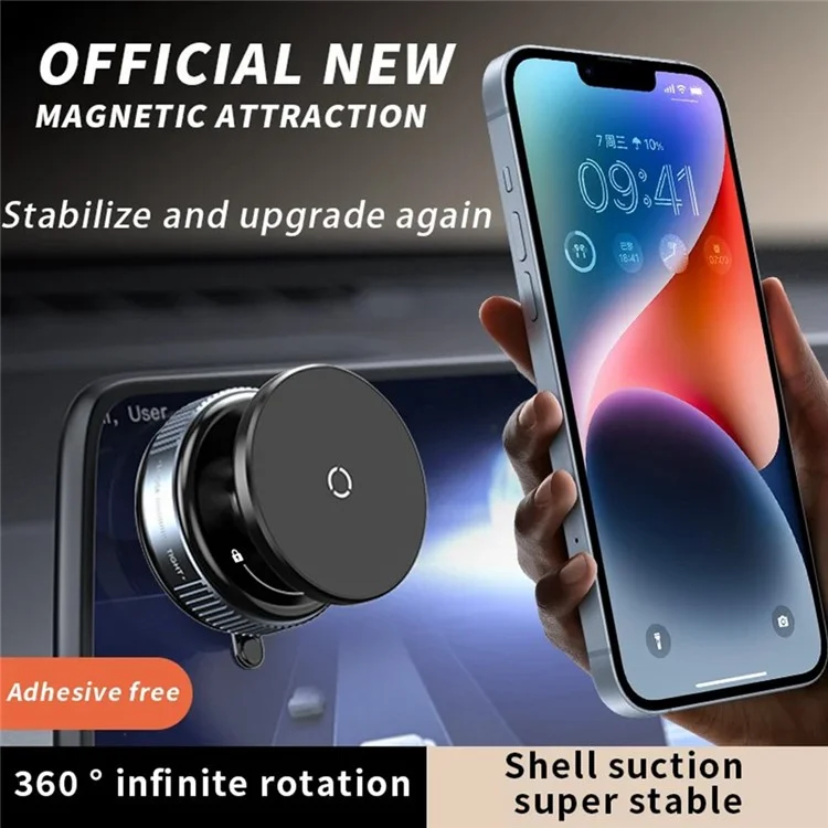 Vacuum Suction Magnetic Car Phone Holder Dashboard Windshield Suction Cup Phone Mount - Black