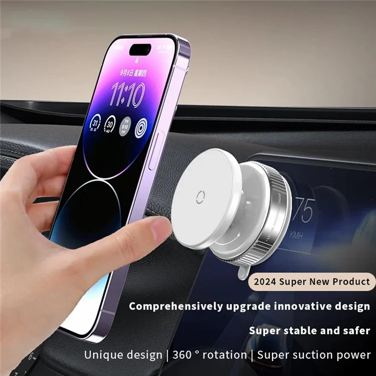 Vacuum Suction Magnetic Car Phone Holder Dashboard Windshield Suction Cup Phone Mount - Black