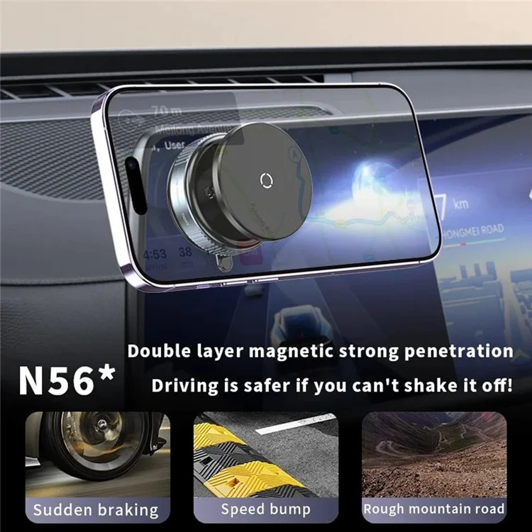 Vacuum Suction Magnetic Car Phone Holder Dashboard Windshield Suction Cup Phone Mount - Black