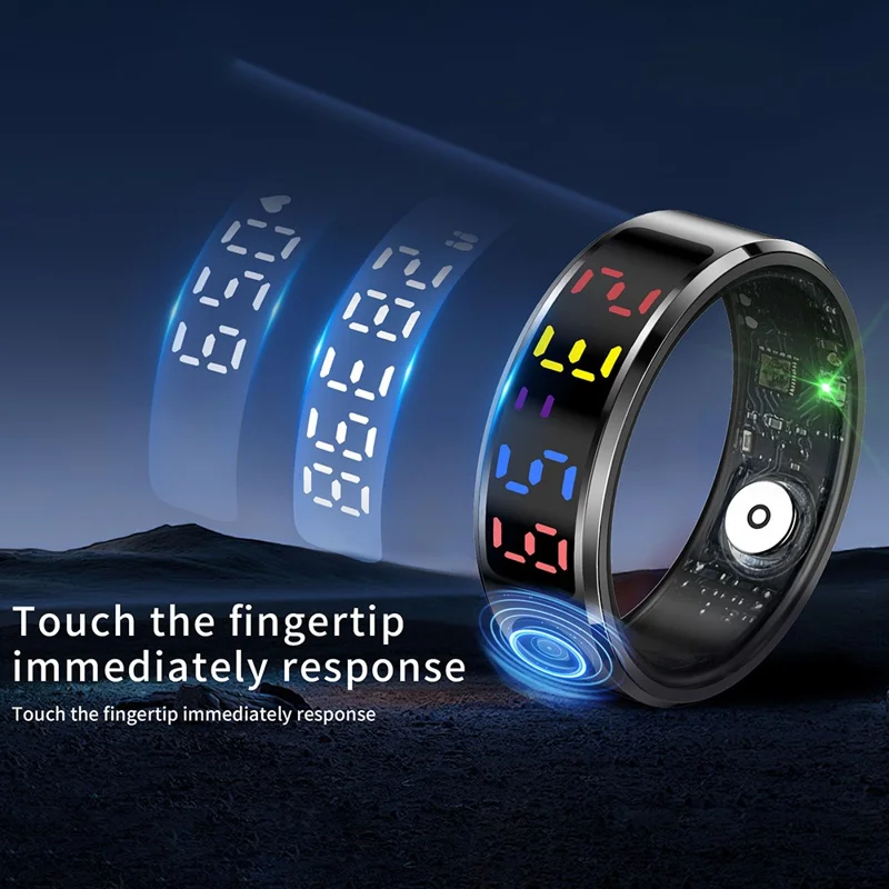 R12 5ATM Waterproof Digital Display Smart Ring Sleep Tracker Blood Oxygen Heart Rate Monitor with Charging Case - Silver  /  Size 9