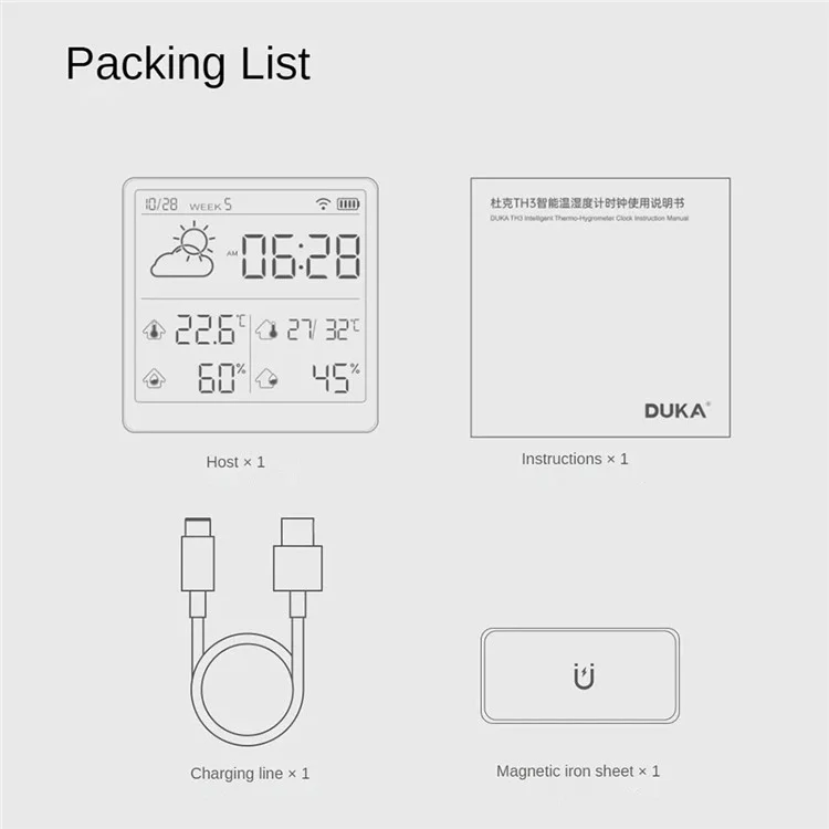 Capteur électronique de température et d'humidité XIAOMIYOUPIN DUKA TH3 WiFi Horloge intelligente Thermomètre hygromètre numérique