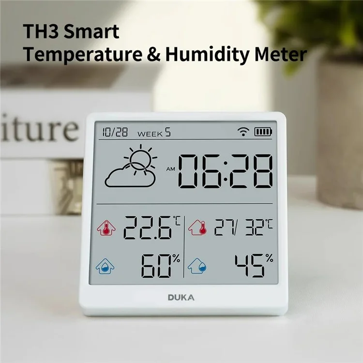 Capteur électronique de température et d'humidité XIAOMIYOUPIN DUKA TH3 WiFi Horloge intelligente Thermomètre hygromètre numérique