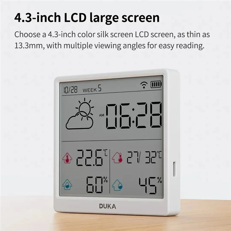 Capteur électronique de température et d'humidité XIAOMIYOUPIN DUKA TH3 WiFi Horloge intelligente Thermomètre hygromètre numérique