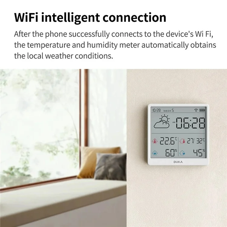 Capteur électronique de température et d'humidité XIAOMIYOUPIN DUKA TH3 WiFi Horloge intelligente Thermomètre hygromètre numérique