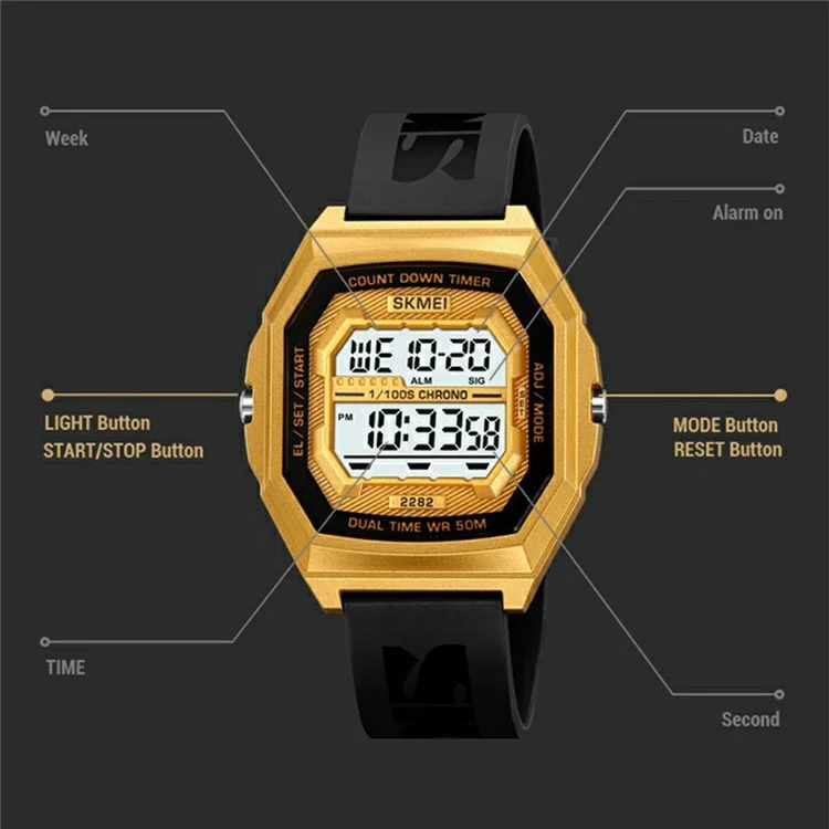 SKMEI 2282 Outdoor Sports Electronic Watch Waterproof Countdown Chronograph with EL Backlit - Army Green
