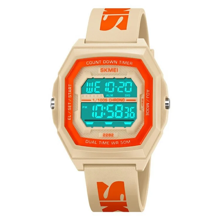 SKMEI 2282 Outdoor Sports Electronic Watch Waterproof Countdown Chronograph with EL Backlit - Apricot