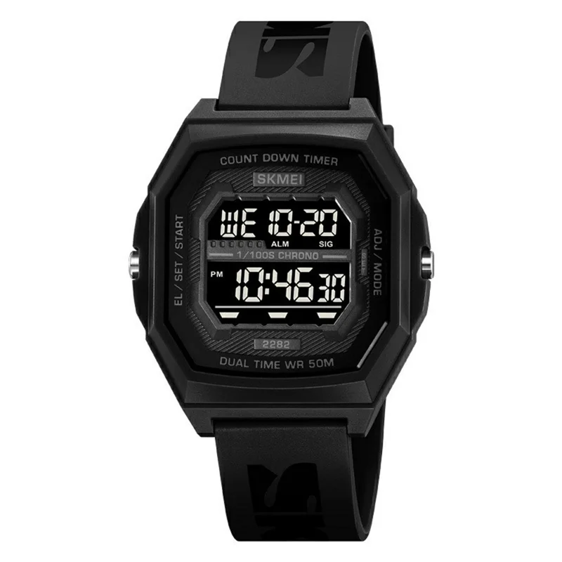 SKMEI 2282 Outdoor Sports Electronic Watch Waterproof Countdown Chronograph with EL Backlit - Black+Black