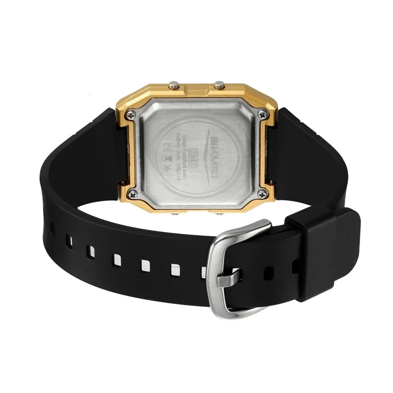 SKMEI 2347 Square Electronic Watch for Men Multifunction Sports Student Wristwatch with EL Backlit - Black+White