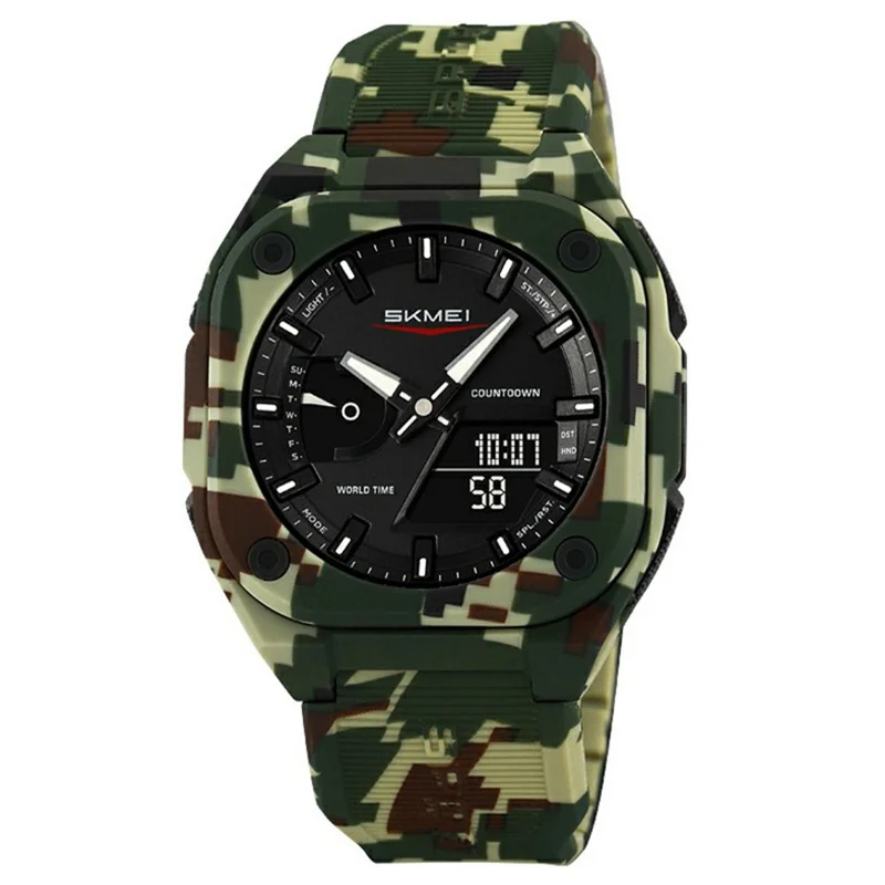 SKMEI 2328 Reloj Electrónico Deportivo Cuadrado para Exteriores Multifunción Resistente al Agua 50M - Camuflaje