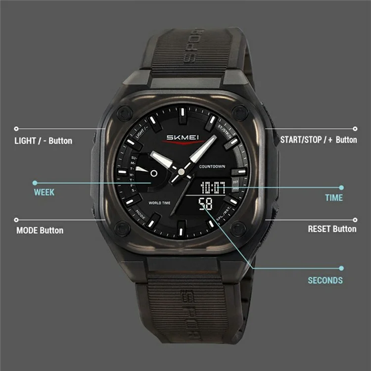 SKMEI 2328 Reloj Electrónico Deportivo Cuadrado para Exteriores Multifunción Resistente al Agua 50M - Camuflaje