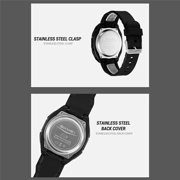 SKMEI 2328 Reloj Electrónico Deportivo Cuadrado para Exteriores Multifunción Resistente al Agua 50M - Camuflaje