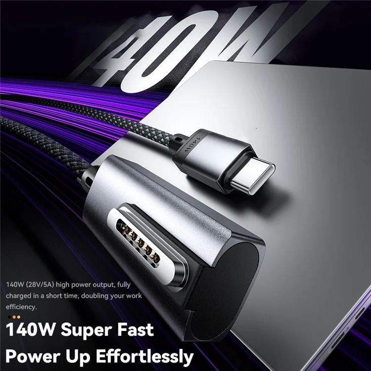 ESSAGER ES-X69 Cavo di ricarica magnetico da 2m per MacBook Pro / Air USB-C compatibile con Magsafe 3 140W Cavo di ricarica rapida