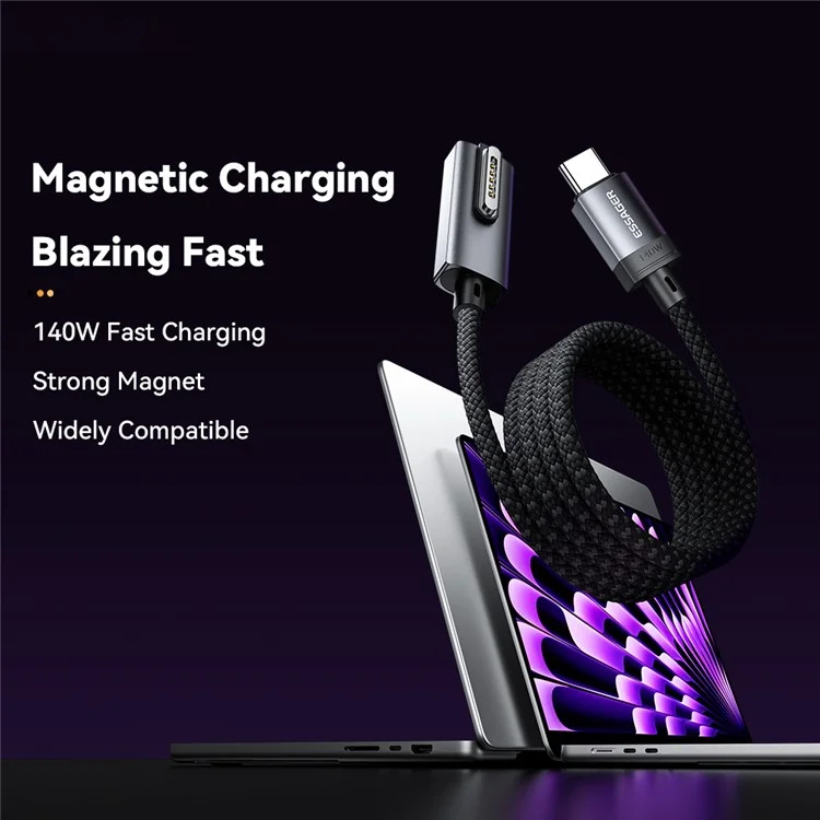 ESSAGER ES-X69 Cavo di ricarica magnetico da 2m per MacBook Pro / Air USB-C compatibile con Magsafe 3 140W Cavo di ricarica rapida