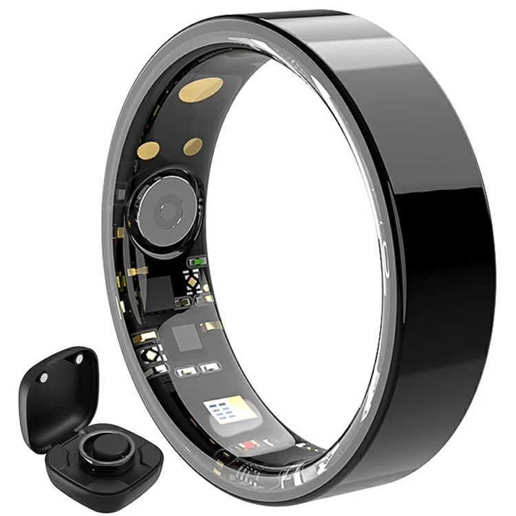 TK5 Smart Ring Health Tracker Waterproof Heart Rate Blood Oxygen Sleep Monitor with Charging Case - Black / Size 8