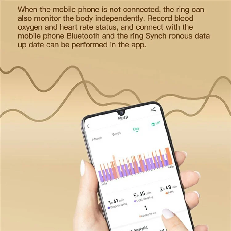 TK5 Smart Ring Health Tracker Waterproof Heart Rate Blood Oxygen Sleep Monitor with Charging Case - Black / Size 8