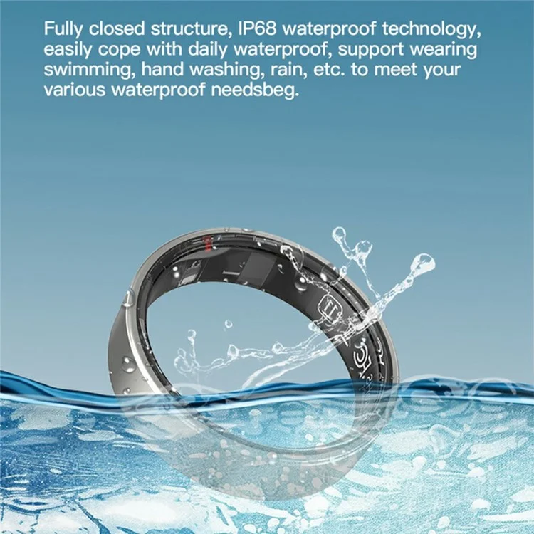 TK5 Smart Ring Health Tracker Waterproof Heart Rate Blood Oxygen Sleep Monitor with Charging Case - Black / Size 8