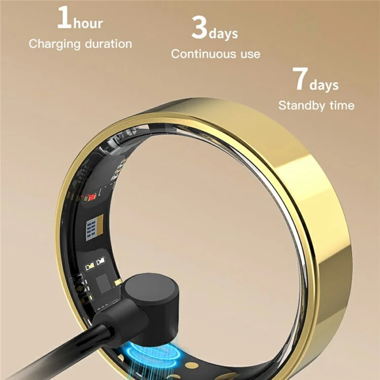 TK5 Smart Ring Health Tracker Waterproof Heart Rate Blood Oxygen Sleep Monitor with Charging Case - Black / Size 8