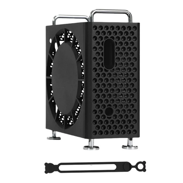For Apple Mac Mini M4  /  M4 Pro Protective Case Anti Drop Cooling Shell with Cable Silicone Ties - Black