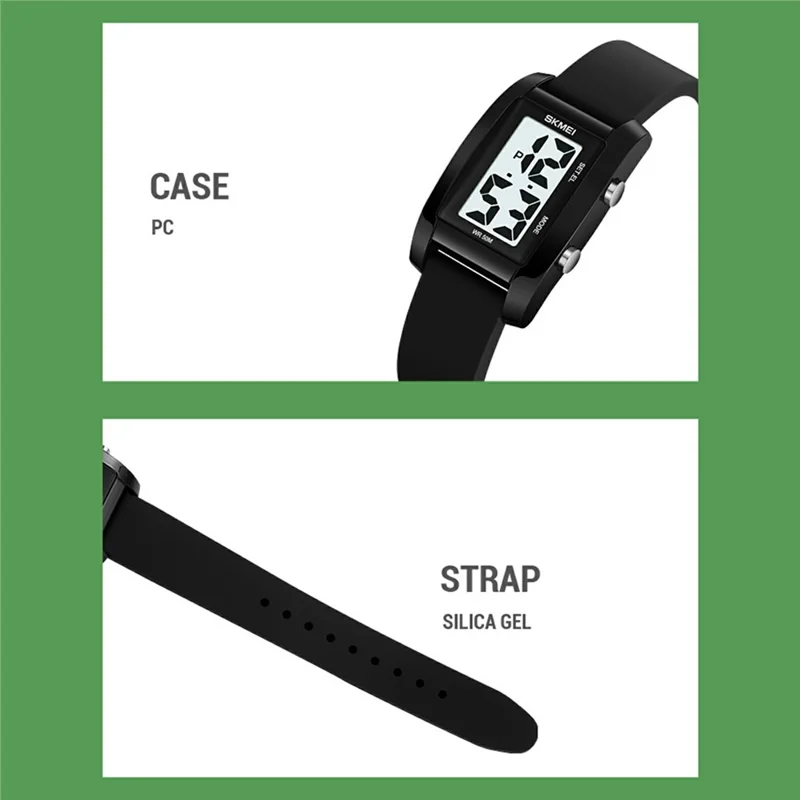 SKMEI 2325 Student Digital Watch Silicone Strap Square Electronic Wristwatch with EL Backlight - Transparent White+Orange