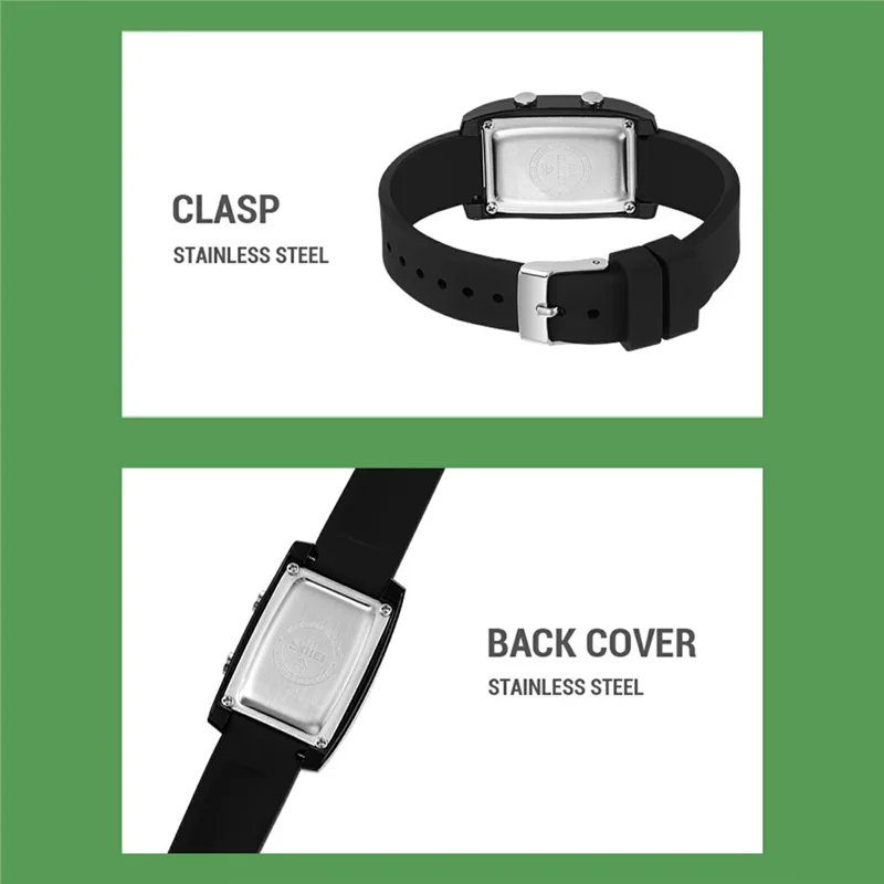 SKMEI 2325 Student Digital Watch Silicone Strap Square Electronic Wristwatch with EL Backlight - Transparent White+Orange