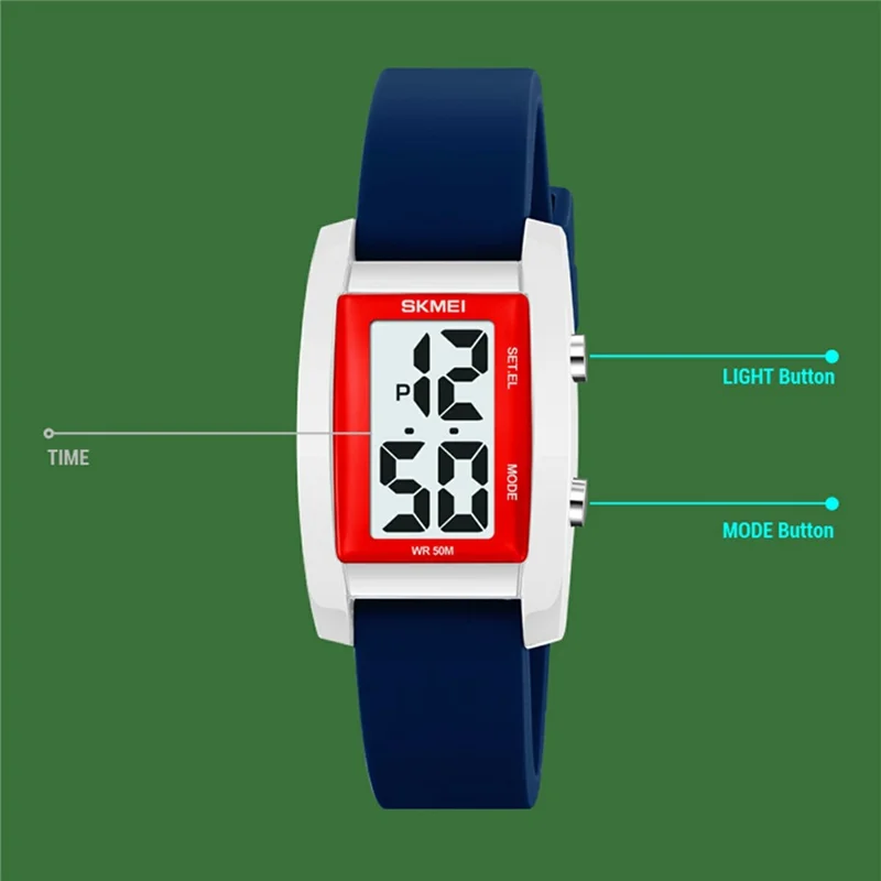 SKMEI 2325 Student Digital Watch Silicone Strap Square Electronic Wristwatch with EL Backlight - Transparent White+Orange