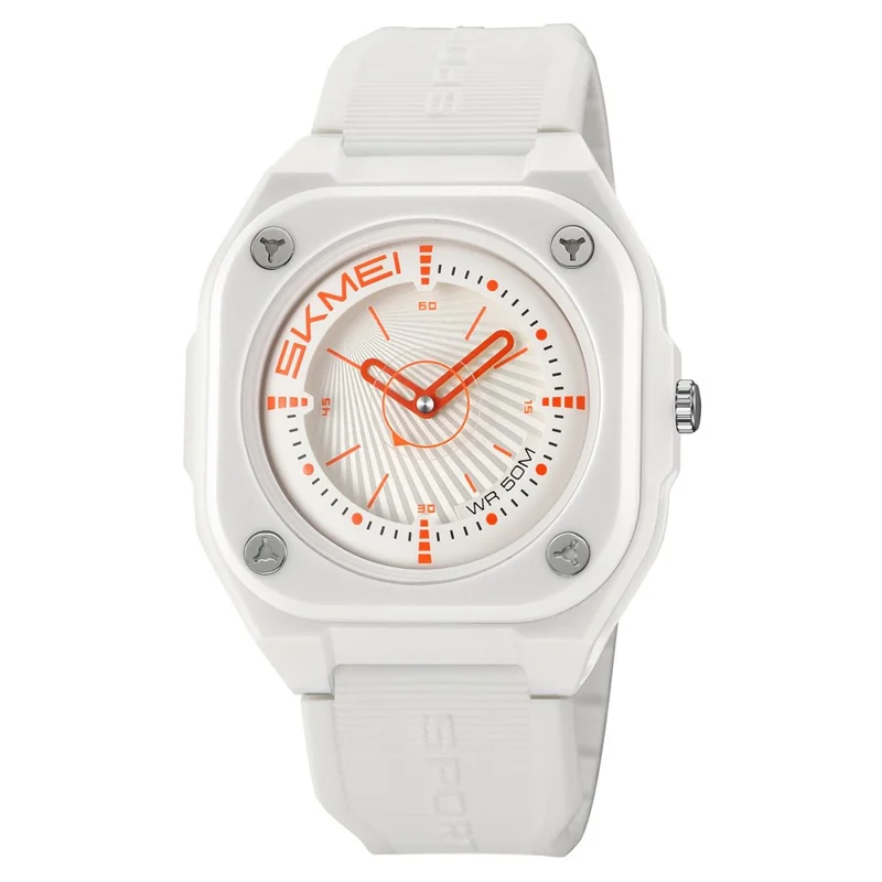SKMEI 2329 Analog Display Quartz Watch with Silicone Strap 50M Waterproof Student Timepiece - White