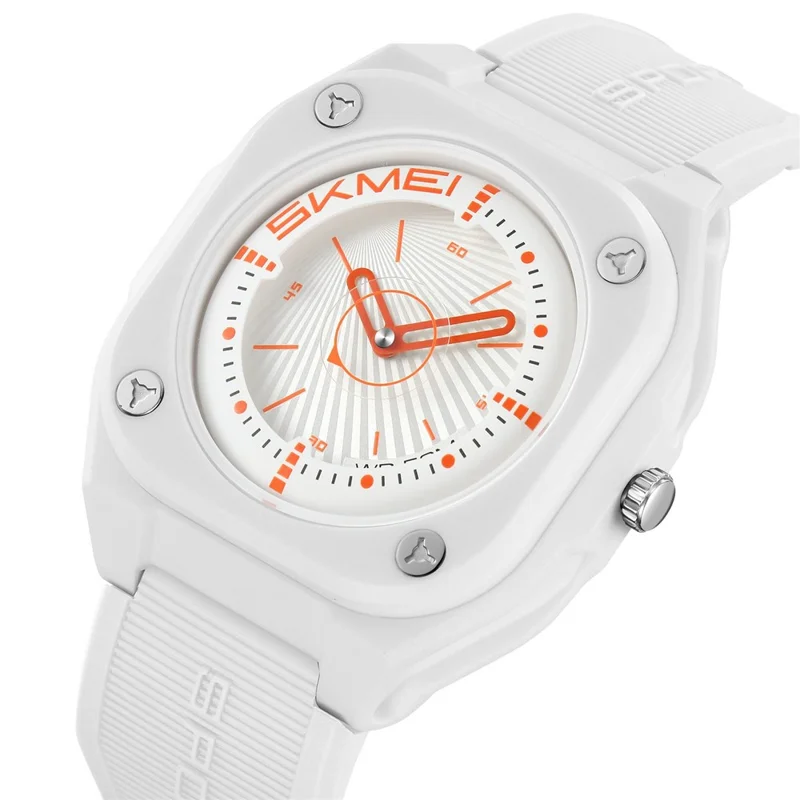 SKMEI 2329 Analog Display Quartz Watch with Silicone Strap 50M Waterproof Student Timepiece - White