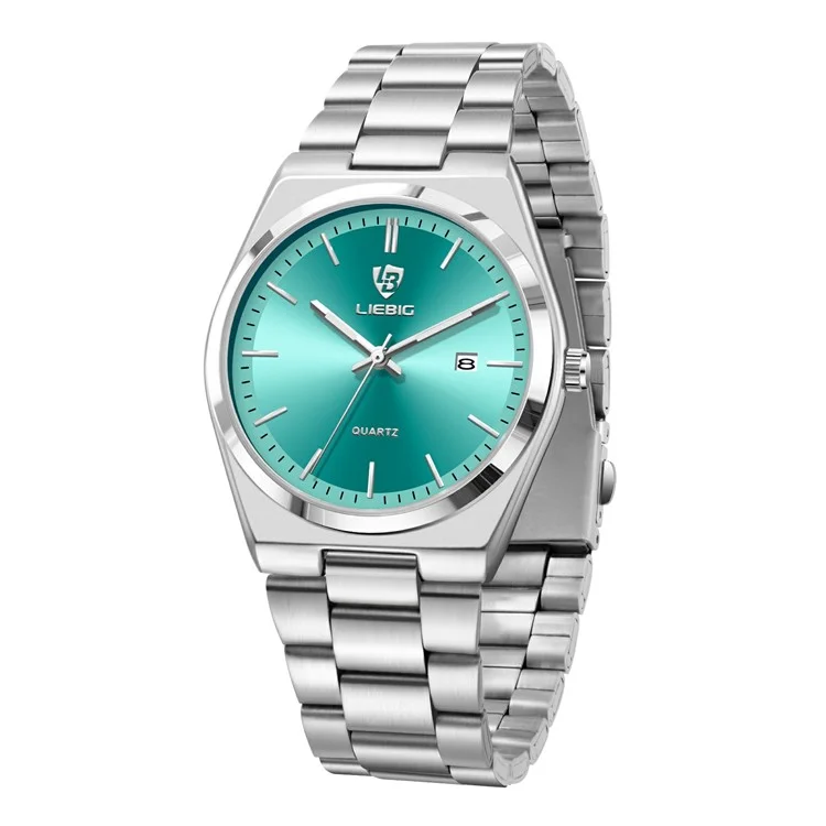 LIEBIG L1088 Business Men Steel Band Quartz Watch with Calendar Luminous Timepiece - Silver+Cyan