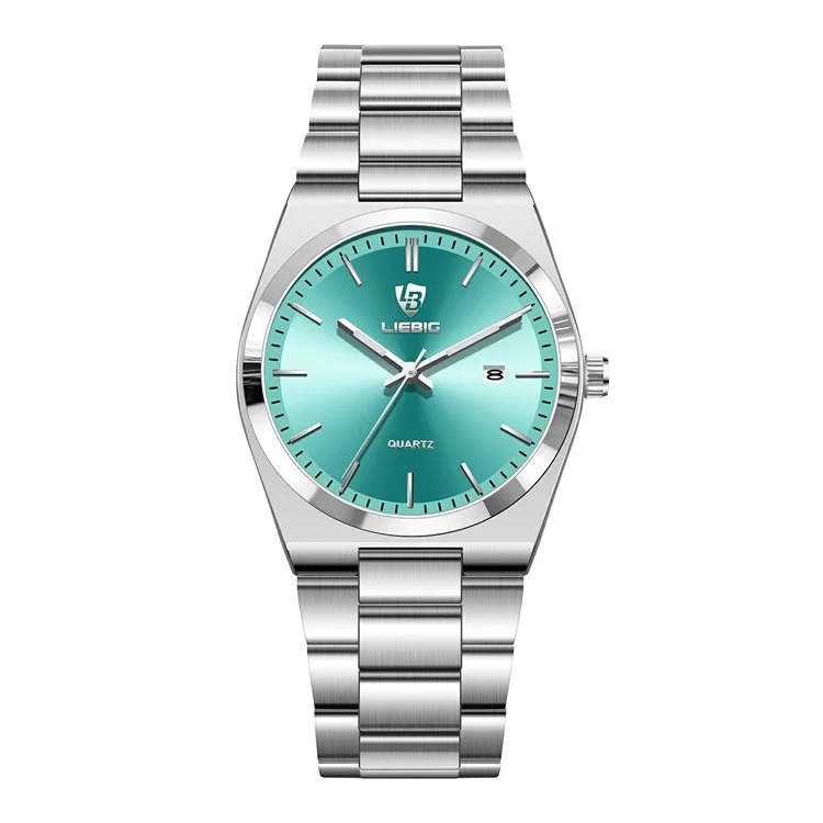 LIEBIG L1088 Business Men Steel Band Quartz Watch with Calendar Luminous Timepiece - Silver+Cyan