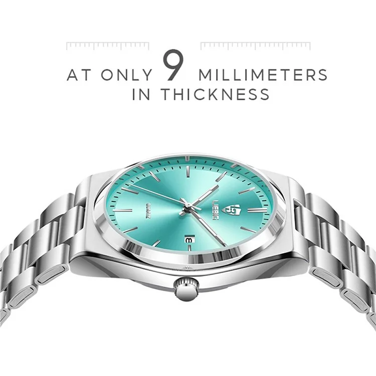 LIEBIG L1088 Business Men Steel Band Quartz Watch with Calendar Luminous Timepiece - Silver+Cyan
