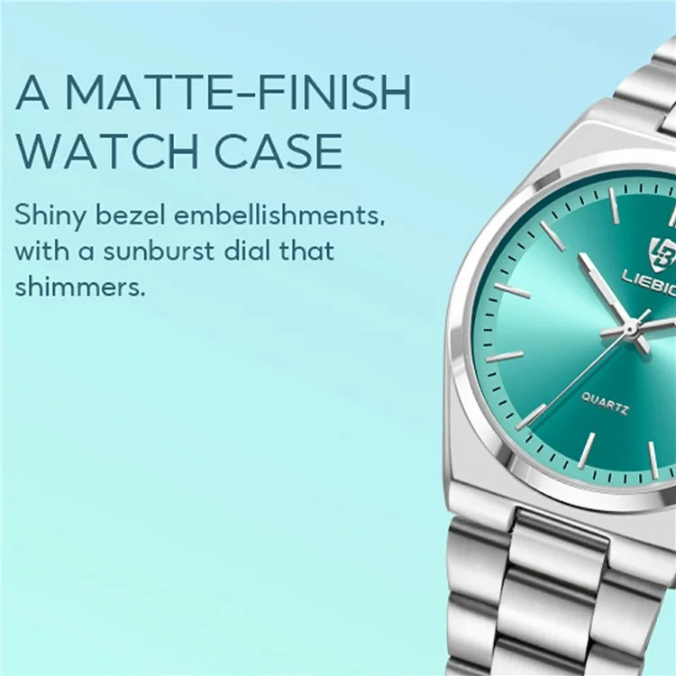 LIEBIG L1088 Business Men Steel Band Quartz Watch with Calendar Luminous Timepiece - Silver+Cyan