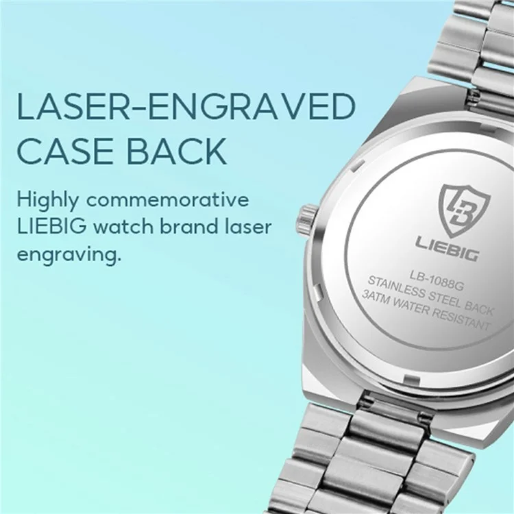 LIEBIG L1088 Business Men Steel Band Quartz Watch with Calendar Luminous Timepiece - Silver+Cyan