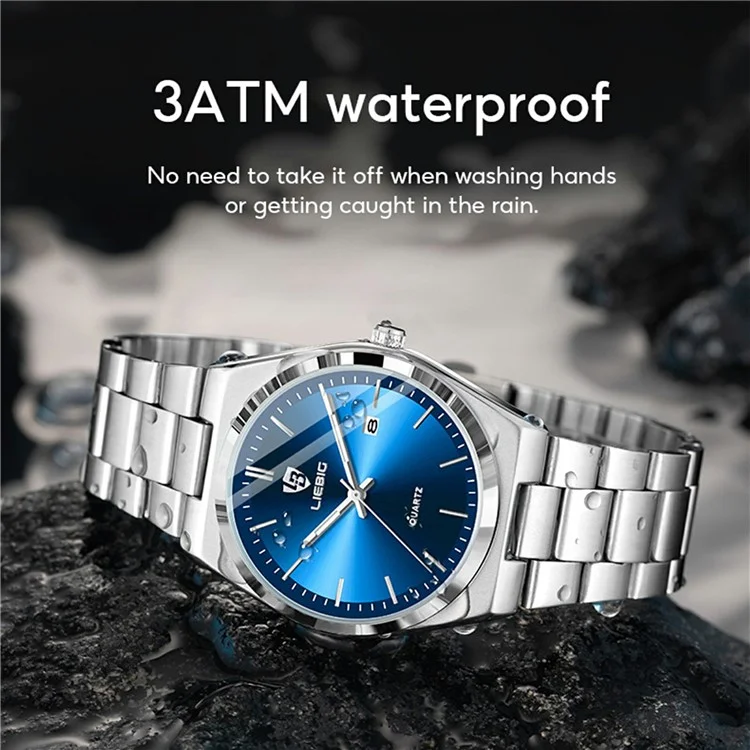 LIEBIG L1088 Business Men Steel Band Quartz Watch with Calendar Luminous Timepiece - Silver+Cyan