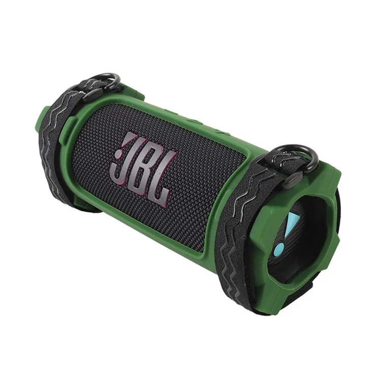 Für JBL Flip 7 Silikon Hülle Stoßfest Staubdicht Kratzfest Lautsprecher Schutzhülle mit Trägern - Armeegrün