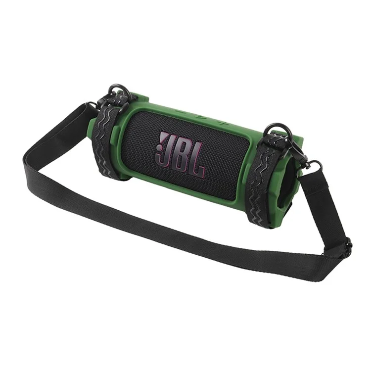 Für JBL Flip 7 Silikon Hülle Stoßfest Staubdicht Kratzfest Lautsprecher Schutzhülle mit Trägern - Armeegrün