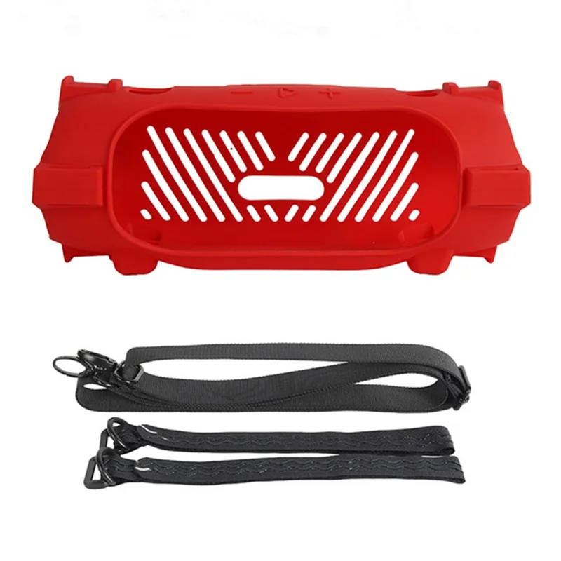 For JBL Charge 6 Silicone Case Shockproof Dustproof Anti Scratch Speaker Protective Cover with Straps - Red
