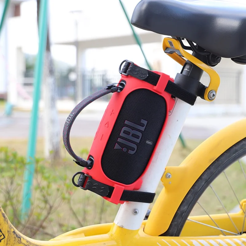 For JBL Charge 6 Silicone Case Shockproof Dustproof Anti Scratch Speaker Protective Cover with Straps - Red