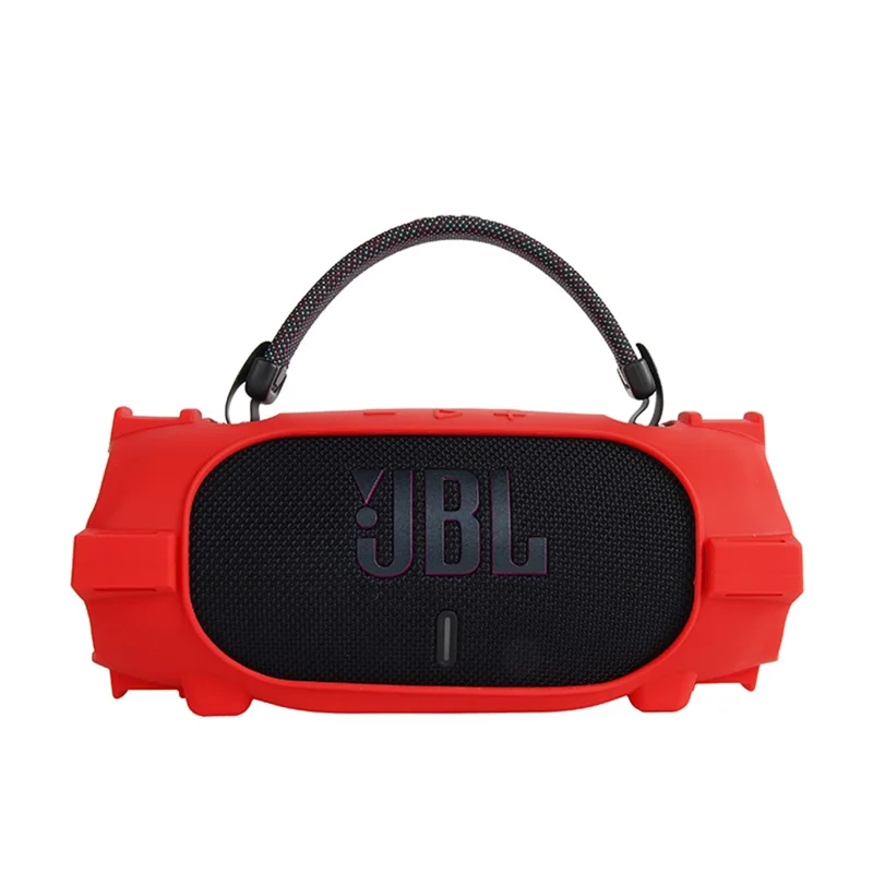 For JBL Charge 6 Silicone Case Shockproof Dustproof Anti Scratch Speaker Protective Cover with Straps - Red