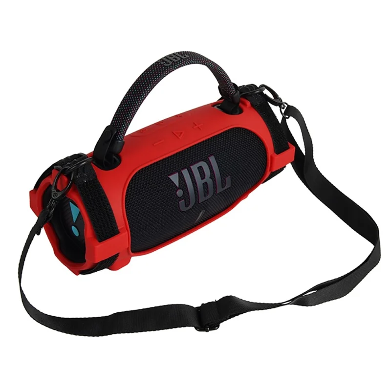 For JBL Charge 6 Silicone Case Shockproof Dustproof Anti Scratch Speaker Protective Cover with Straps - Red