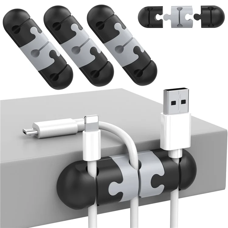 Organizador de Cabos de Mesa AHASTYLE PT-WE19 Sistema de Gerenciamento de Cabos em Silicone com Clipe - Preto / Cinza