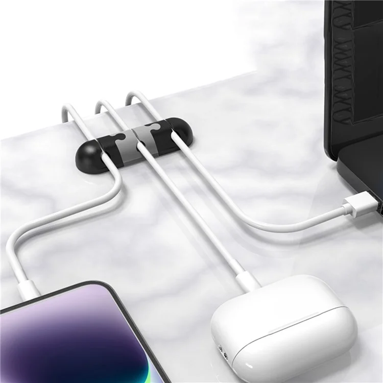 Organizador de Cabos de Mesa AHASTYLE PT-WE19 Sistema de Gerenciamento de Cabos em Silicone com Clipe - Preto / Cinza