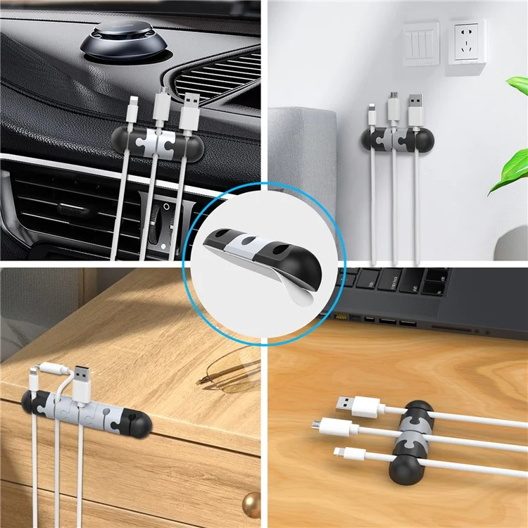 Organizador de Cabos de Mesa AHASTYLE PT-WE19 Sistema de Gerenciamento de Cabos em Silicone com Clipe - Preto / Cinza