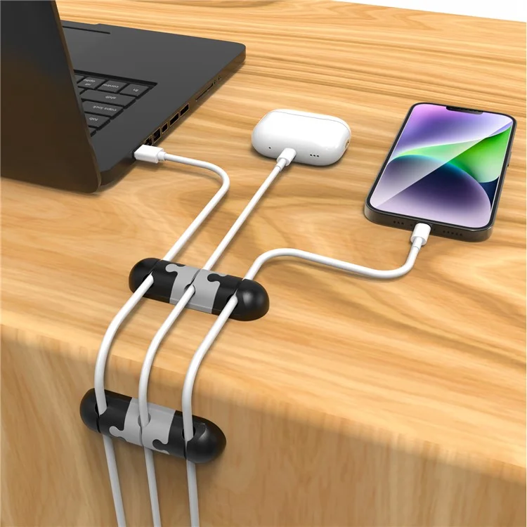 Organizador de Cabos de Mesa AHASTYLE PT-WE19 Sistema de Gerenciamento de Cabos em Silicone com Clipe - Preto / Cinza