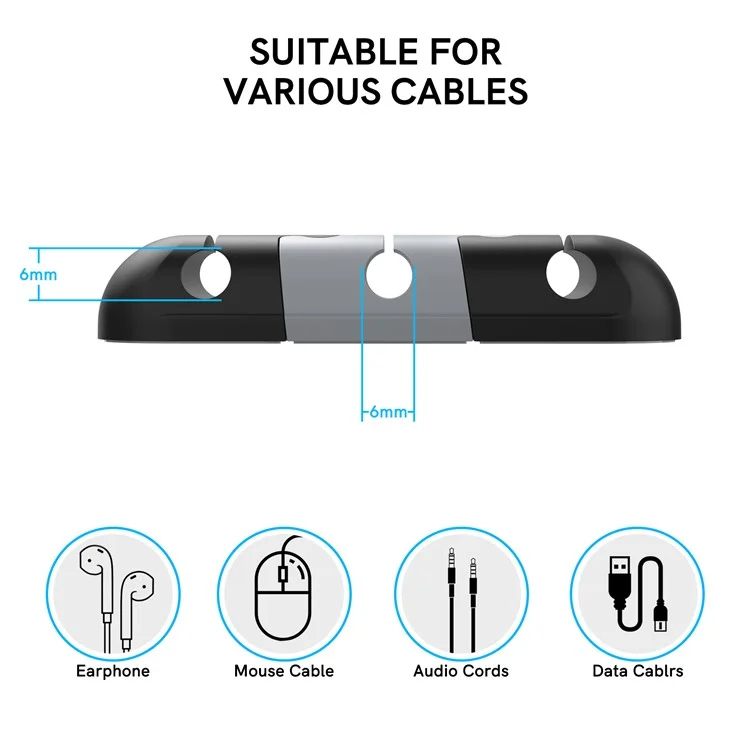 Organizador de Cabos de Mesa AHASTYLE PT-WE19 Sistema de Gerenciamento de Cabos em Silicone com Clipe - Preto / Cinza