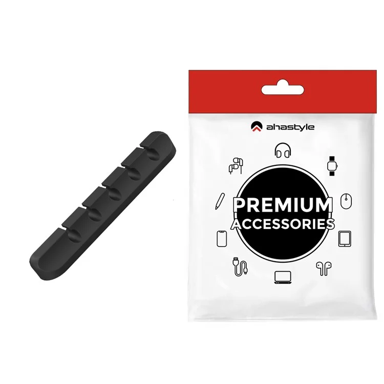 AHASTYLE WG144 Clipe de Silicone para Organização de Cabos com 5 Furos e Adesivo - Preto