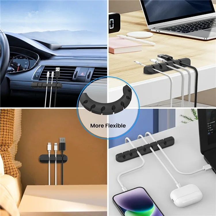 AHASTYLE WG144 Силиконовый держатель для кабелей с 7 отверстиями для организации проводов - Черный