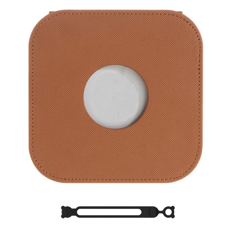 For Apple Mac Mini M4  /  M4 Pro Leather Case Protective Cover with Silicone Cable Ties - Brown